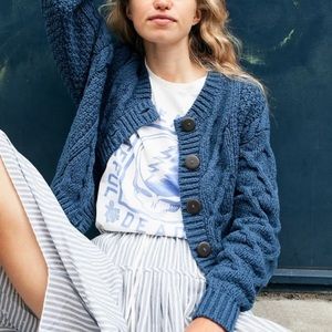 Free People blue bonfire cardi cable knit size small